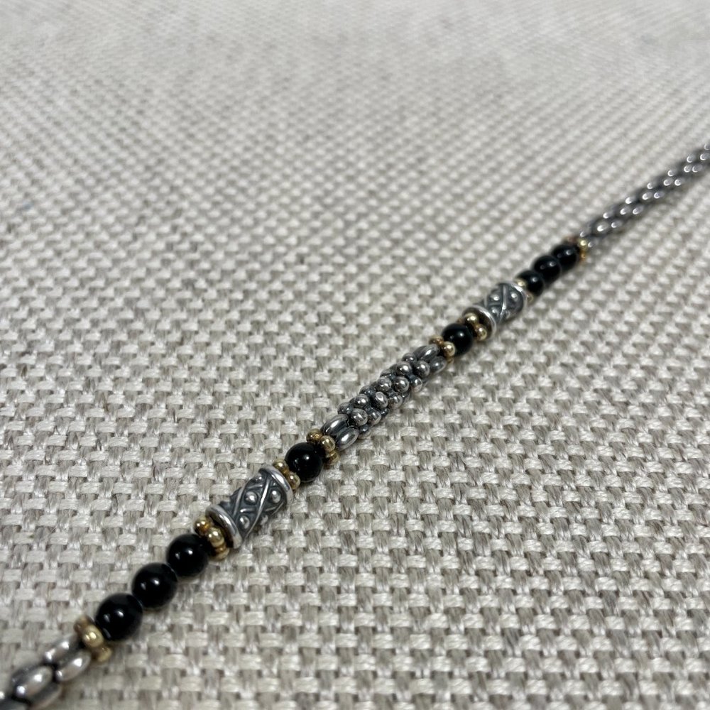 Authentic Lagos Caviar Sterling Silver & 18K Yellow Gold Black Onyx Necklace - Picture 7 of 9